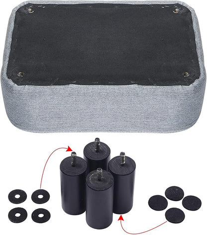 IBUYKE 16.54" Small Footstool Linen Fabric Pouf Ottoman Footrest Modern Home Bedroom Rectangular Stool, with Padded Seat Pine Wood Legs, Gray Blue RF-BD214-D