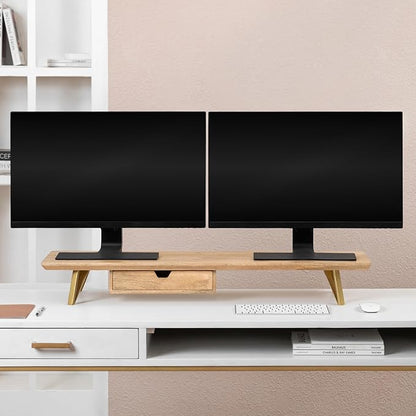 Anji Mountain Wooden Monitor Stand - Elegant Monitor Riser, Perfect Monitor Stand for Desk Organization, Durable Wood Construction monitor stands, Enhances Ergonomics and Workspace Efficiency,Walnut