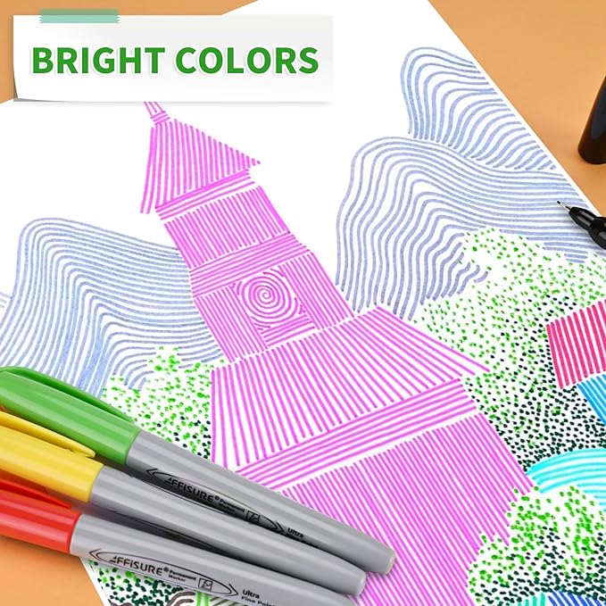 Permanent Markers, Ultra Fine Point Markers Set,48 Assorted Colors Work on Wood, Plastic, Paper, Metal, Stone, Glass for the Artist、Kids、Adult, 48 Count
