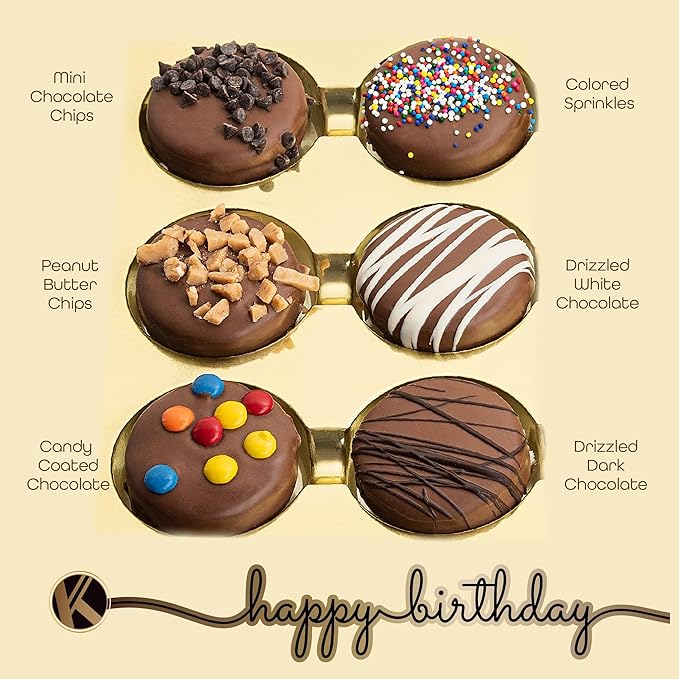 KREMERY Creamy Chocolate Cravings - Birthday Treats, Chocolate Covered Sandwich Cookies & Cream Gift Basket, in Gift Box + Greeting Card (12 Cookies, Assorted Sweet Toppings) Food Assortments USA Made