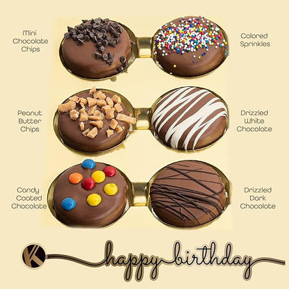 KREMERY Creamy Chocolate Cravings - Birthday Treats, Chocolate Covered Sandwich Cookies & Cream Gift Basket, in Gift Box + Greeting Card (12 Cookies, Assorted Sweet Toppings) Food Assortments USA Made