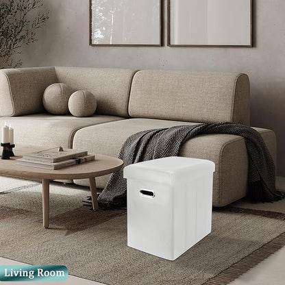 Tall Ottoman with Storage, Faux Leather Collapsible Slim Folding Ottoman Furniture with Handles Lid for Room Footrest Foot Stool, White 16.5x16.5x11.8in