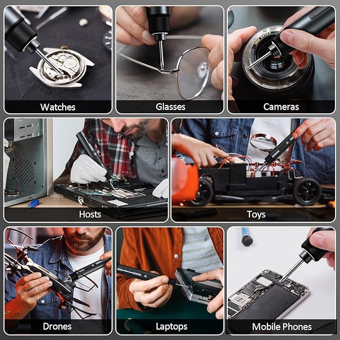 Cordless Electric Screwdriver Set with Storage Case, 3-Speed Torque (Max 7N.m) Power, Rechargeable 2000mAh Battery, 30 Magnetic S2 Steel Bits, LED Light for Phone/Laptop/Camera/Watch/DIY Repair