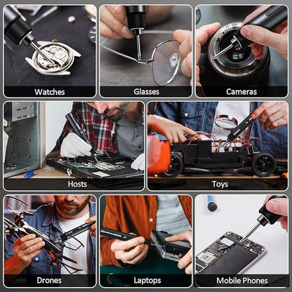 Cordless Electric Screwdriver Set with Storage Case, 3-Speed Torque (Max 7N.m) Power, Rechargeable 2000mAh Battery, 30 Magnetic S2 Steel Bits, LED Light for Phone/Laptop/Camera/Watch/DIY Repair