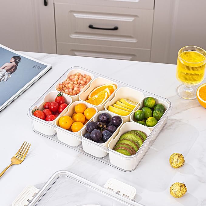 Divided Serving Tray with Lid and Handle - Divided Snack Tray for Portable Snack Platters - Clear Organizer for Candy, Fruits, Nuts, Snacks - Perfect for Party, Entertaining，2 pcs