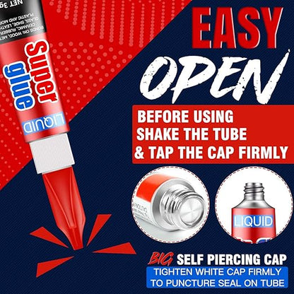 3 Gram (Pack of 6) Single Use Super Glue Liquid, Super Fast, Thin & Strong Adhesive Superglue, Cyanoacrylate Glue for Hard Plastics, DIY Craft, Ceramics, Leather, Metal Etc