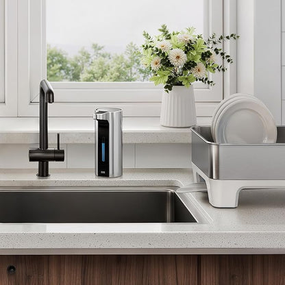 EKO Aroma Pro 13.5 fl oz Touchless Automatic Liquid Soap Dispenser, Rechargeable Hand & Dish Soap Dispenser for Bathroom and Kitchen Sink, Waterproof, Adjustable Volume Control (Chrome Metallic)