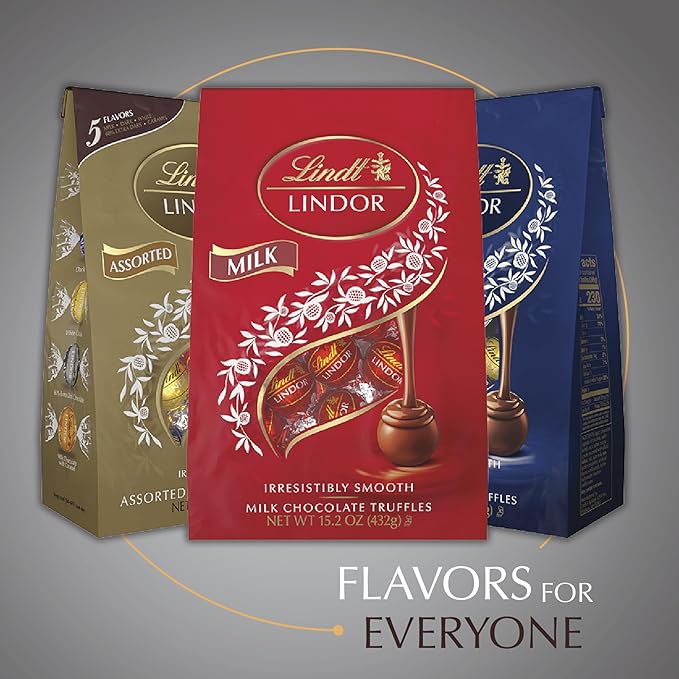 Lindt LINDOR Milk Assorted Chocolate Candy Truffles, Chocolate Candy with Smooth, Melting Truffle Center, 15.2 oz. Bag