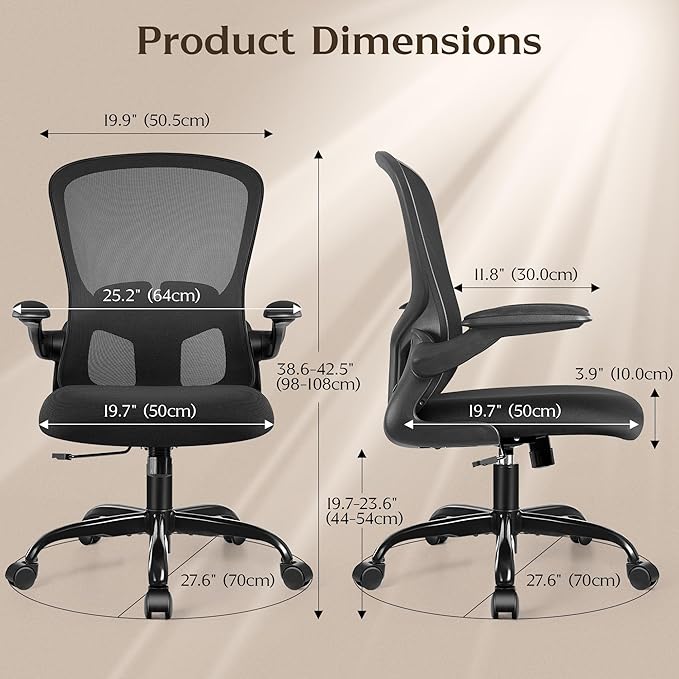 FelixKing Office Desk Chairs, Ergonomic PC Desk Chair with Wheels, Adjustable Lumbar Support and Height, Swivel Computer Chair with Flip-up Armrests, Ergo Mesh Backrest for Working (Black, Pack of 8)