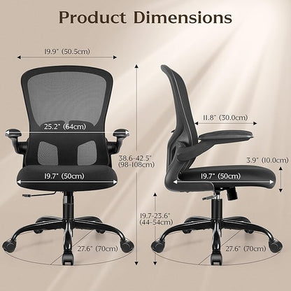 FelixKing Office Desk Chairs, Ergonomic PC Desk Chair with Wheels, Adjustable Lumbar Support and Height, Swivel Computer Chair with Flip-up Armrests, Ergo Mesh Backrest for Working (Black, Pack of 8)