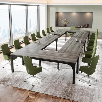 13FT Conference Table, Super Sturdy Large Rectangle Meeting Seminar Table for 16 Person, Long Business Tables, 4 Pcs Grey