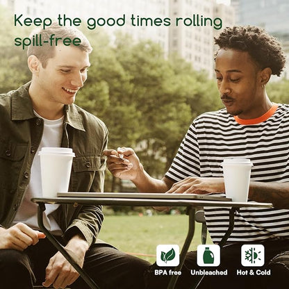 Disposable Coffee Cups with Lids 12 oz Paper Cups,100 Pack To Go Hot Cups with Lids, BPA Free Unbleached Thickened Leak Proof White Disposable Cups for Everyday Use Office Coffee Bar Supply Essentials