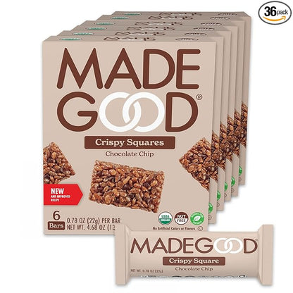 MadeGood Crispy Squares, Chocolate Chip (36 Count) Gluten Free Snacks