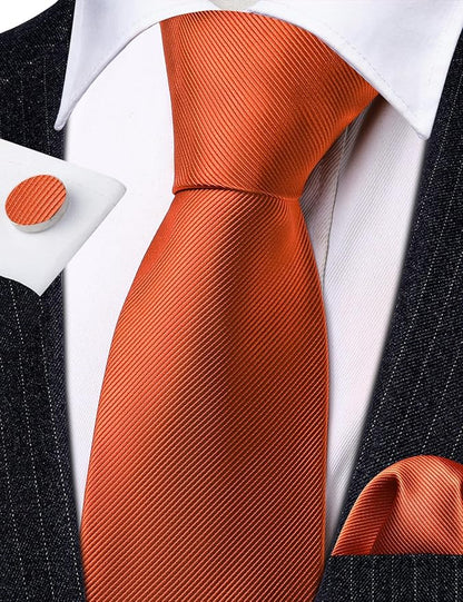 Barry.Wang Tie Sets for Men Silk Solid Necktie Stain Ties Handkerchief Pocket Square Cufflinks Wedding Business Dyed