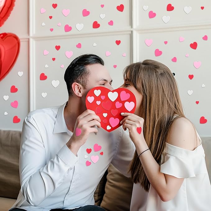300 PCS Valentines Stickers, Matte Foam Heart Stickers, 3 Sizes Hearts for Crafts, Rose Red Self-Adhesive Valentines Foam Stickers for DIY Wedding Birthday Valentine's Dating
