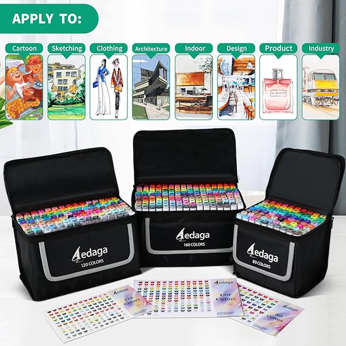 160 Colors Alcohol Markers with Free App, Dual Tip Art Markers with Kickstand Case for Artists Adults. Alcohol Based Marker for Coloring Painting Sketching and Drawing, Great Gift