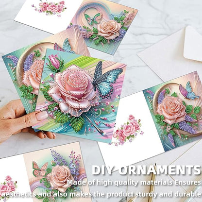 jinglinhh 12pcs Diamond Art Painting Romantic Rose Tulip Flower Bouquet Musical Notes Greeting Cards with Envelopes, DIY Card Making Kits for Adults, Diamond Art Postcards Christmas Cards Craft Gifts