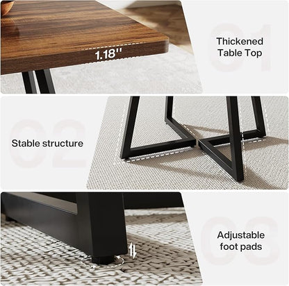 Tribesigns 31.5" Square Conference Table Set of 6, 8 ft Industrial Office Meeting Table for 8-10 People, Business Podcast Furniture with Metal Base for Small Spaces, Office Conference, Brown & Black
