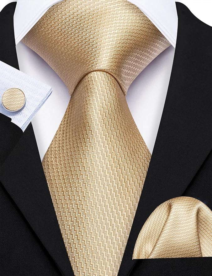 Barry.Wang Tie Sets for Men Silk Solid Necktie Stain Ties Handkerchief Pocket Square Cufflinks Wedding Business Dyed