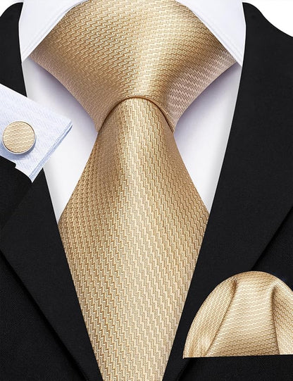 Barry.Wang Tie Sets for Men Silk Solid Necktie Stain Ties Handkerchief Pocket Square Cufflinks Wedding Business Dyed