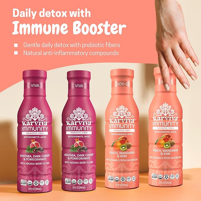 Karviva 3-Day Organic Juice Cleanse, Low-Sugar, Immunity Boost with Vitamin C & D, Inspired by Ancient Detox Tonic, Prebiotic Fiber, Electrolytes & Antioxidants, Gluten-Free (6 Bottle, 12 fl.oz. each)