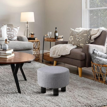 Cpintltr Linen Ottoman Round Footrest Stool Upholstered Step Stool Ottomans Sofa Stool 4 Wood Legs with Anti-Slip Pads Modern Accent Home Decor Suitable for Living Room Bedroom Entryway Dark Grey