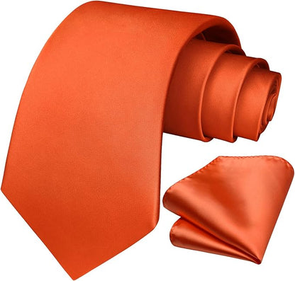 HISDERN Mens Solid Color Ties Formal Satin Necktie and Pocket Square Set Classic Wedding Business Tie & Handkerchief