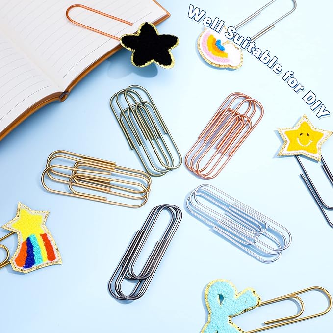 Hicarer 25 Pcs 4 Inch Large Paper Clips Jumbo 100 mm Metal Multicolored Giant Paper Clips Bright Coated Extra Large Mega Paperclips for Bookmark Office School Organizing Files Document(Classic Color)