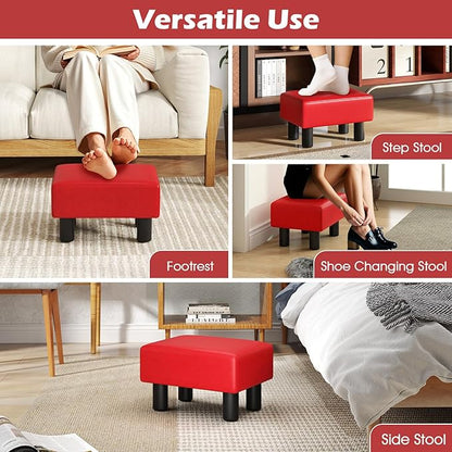 Giantex Small Foot Stool Ottoman, PU Leather Footrest with Storage, Padded Rectangle Footstool, Small Sofa Step Stool for Living Room, Bedroom & Entryway