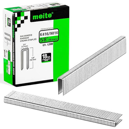 meite 18 Gauge 1/4-Inch Narrow Crown Staples, 5/8-Inch Length Heavy Duty Galvanized Upholstery Staples for Electric or Pneumatic Narrow Crown Staple Guns (10 Boxes)