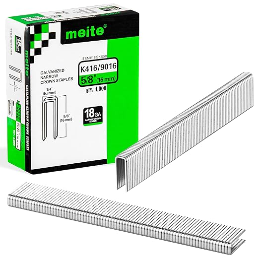 meite 18 Gauge 1/4-Inch Narrow Crown Staples, 5/8-Inch Length Heavy Duty Galvanized Upholstery Staples for Electric or Pneumatic Narrow Crown Staple Guns (10 Boxes)