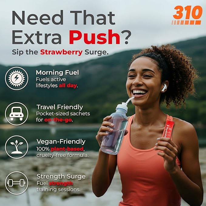 310 Nutrition Sugar Free Electrolytes Powder - Instant Hydration Packets for Daily Fluid Balance - Caffeine-Free Rehydration Drink Mix w/Vitamins, Low Calorie & Keto Friendly - Strawberry 15 Singles