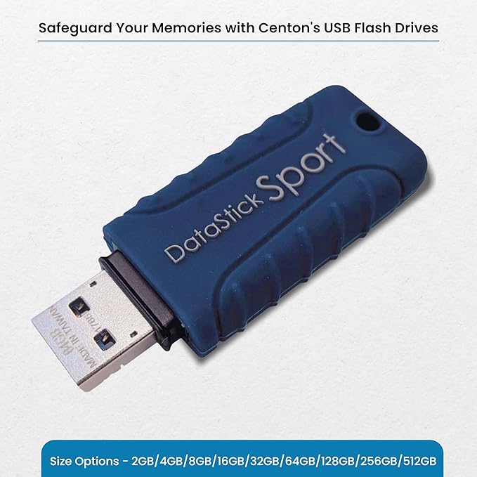 Centon Electronics MP Essentials DataStick Sport USB 3.0 Flash Drive, Waterproof USB Drive, Shock-Resistant Silicon Case, Versatile USB Stick, 8 GB Storage Capacity, Navy Blue