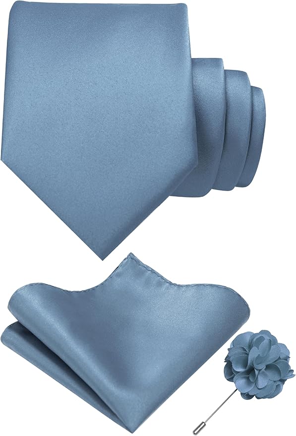 RBOCOTT Solid Color Tie and Pocket Square Hankerchief with Lapel Pin Set for Men