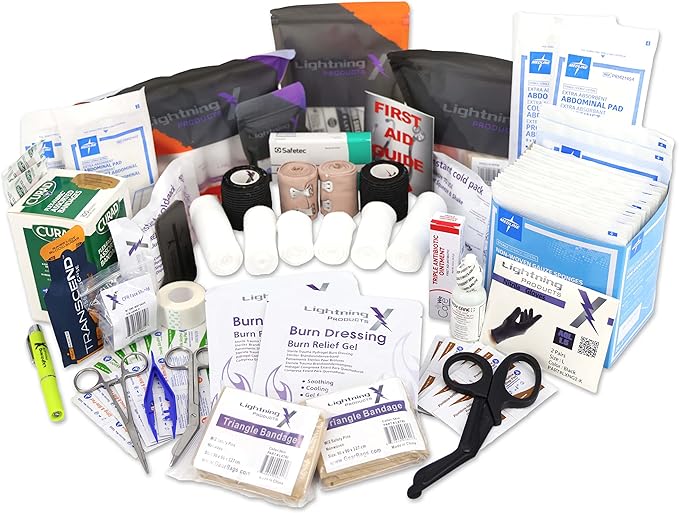 Lightning X Products Lightning X Mid-Sized First Responder EMT Bag | LXMB25 Fully Stocked Aid Kit w/ 200+ BLS Supplies - Black