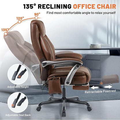 Massage Office Chair with Heating Function & Footrest, 6-Point Vibration, Ergonomic Executive Reclining Desk Chair with Padded Seat for Relaxation, Comfort & Stress Relief