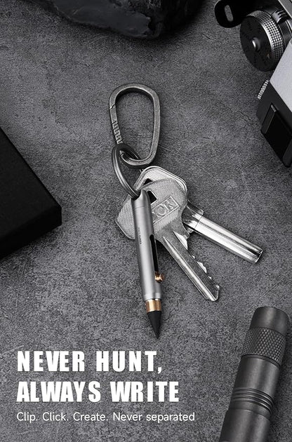 KEEPO LINK Mini Mechanical Pencil with Key Ring & 2 Extra Nibs, Titanium Infinite Keychain Pencil for Everyday Carry, Office, Outdoor, Back to School Supplies, OLP01 (Gunmetal Grey)