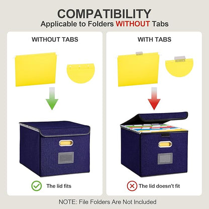 Collapsible File Box with Lid & Plastic Slide - Hanging Document Organizer for Office/Home, 14.96x12.6x10.83 Inch,Dark Blue, 2 Pack (No Folders Included)