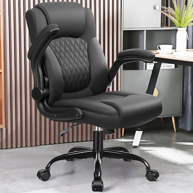 Leather Office Chair, PU Home Computer Desk Chairs with Ergonomic Back Support, 360°Swivel Free，Small Gaming Chair with Wheels and Adjustable Armrests, for Short People Use