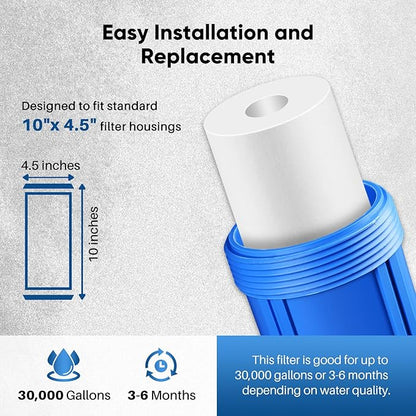 PUREPLUS 5 Micron 10" x 4.5" Whole House Sediment Home Water Filter Replacement Cartridge for Culligan RFC-BBSA, HD-950, WFHD13001B, W15-PR, GXWH30C, GXWH35F, Aqua-Pure AP817, PP10BB, 3PACK