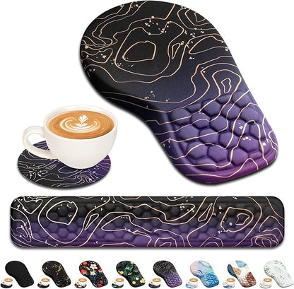 EYROZILL 3 in 1 Ergonomic Mouse Pad and Keyboard Wrist Rest, Pad for Mouse and Keyboard Massage Design, Non-Slip Mousepad Set with Wrist Rest for Desk (Purple)
