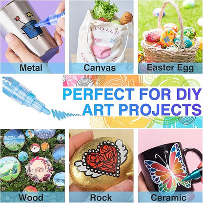 FUMILE Acrylic Markers Paint Pens, 80 Colors Paint Markers include Metallic Color (12 PCS), Blink Color (12 PCS) and Normal Color (56 PCS). For Rock,Metal,Plastic,Glass,Canvas,Ceramic,Wood,And More
