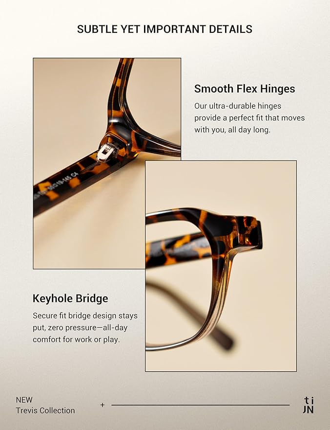 TIJN Blue Light Blocking Glasses for Women Men TR90 Rectangle Frame and Chic Preppy Style Computer Screen Glasses