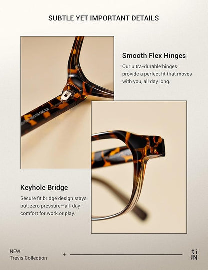 TIJN Blue Light Blocking Glasses for Women Men TR90 Rectangle Frame and Chic Preppy Style Computer Screen Glasses