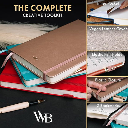 Wordsworth & Black A5 Lined Journal 216 Lined Pages, Hardcover Leather, 120 GSM Paper, Journaling Notebook for Work & Sketching, Journals for Women, Men - Gifts Box Included Rose Gold