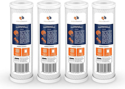 Aquaboon 5 Micron 10 x 2.5 Carbon Block Water Filter Cartridge CTO Whole House Water Filter Replacement Compatible with WHKF-WHWC, FXWTC, 4-PACK