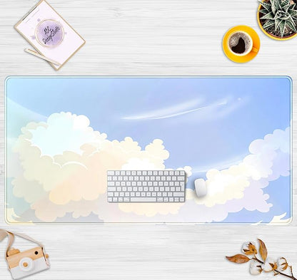 Blue Cloud XXL Large Extended Gaming Mouse Pad Computer Mat Aesthetics Mousepad, Office Decor Desk Pad, Laptop Keyboard and Mouse Mat, Non-Slip Desk Matt with Stitched Edge, 31.5''x15.7''