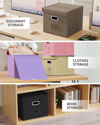 Oterri 2 Pack File Organizer Box,File Box,Small File Cabinet for Letter Folders,Light Brown Portable Filing Box,Hanging File Folder Organizer with Lid for Office/Decor/Home- without Folders