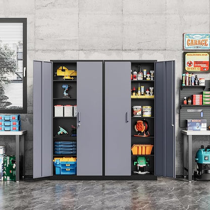 Metal Storage Cabinet-72” Tall Steel File Cabinets with Lockable Doors and 5 Adjustable Shelves-Black&Gray Steel Storage Cabinet for Home, School, Office, Garage