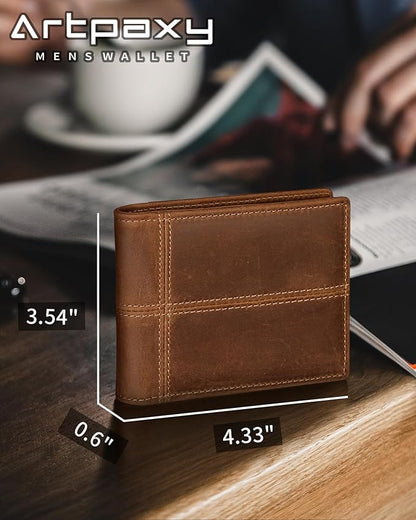 Mens Wallet Bifold Genuine Leather RFID Blocking Wallet for Men with 1 ID Window 13 Card Holders 2 cash pockets 1 Gift Box